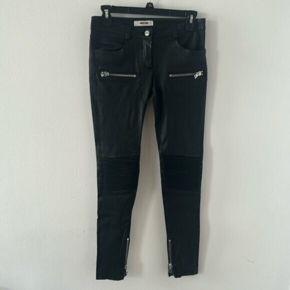 Anine Bing Women's Classic Black Remy Ankle Zip Leather Pants Size XS - Picture 1 of 6